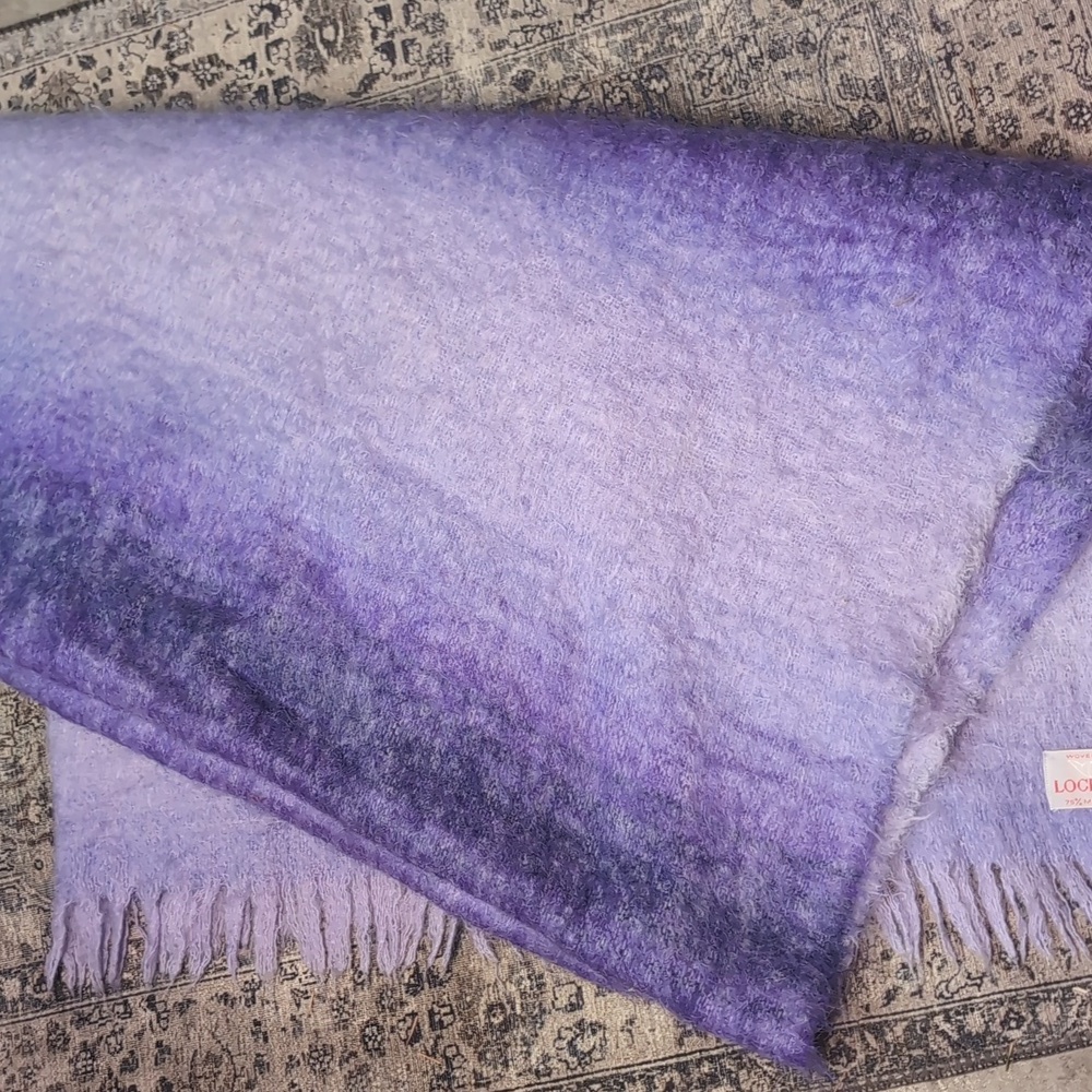 Silky Mohair & Wool Lochcarron Of Scottland Purple Gradient Throw Blanket